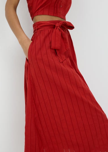 Red Button Front Dobby Midi Skirt