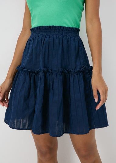 Navy Dobby Stripe Tiered Mini Skirt