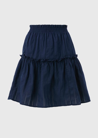 Navy Dobby Stripe Tiered Mini Skirt