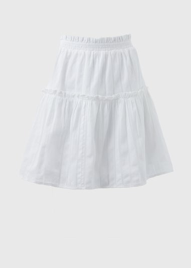 White Dobby Stripe Tiered Mini Skirt