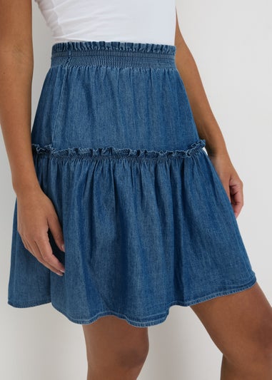 Denim Chambray Tiered Mini Skirt