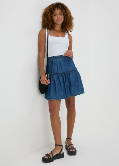 Denim Chambray Tiered Mini Skirt