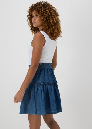 Denim Chambray Tiered Mini Skirt