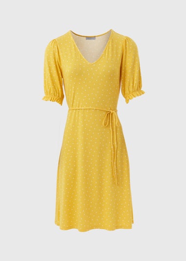 Yellow Spot Print Mini Dress