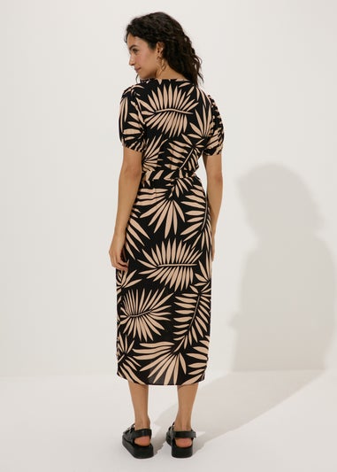 Black Leaf Print Midi Dress