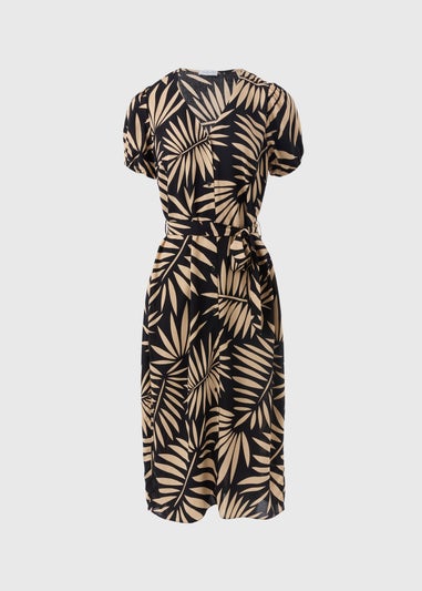 Black Leaf Print Midi Dress