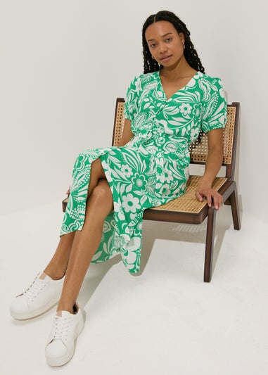 Green Floral Print Midi Dress