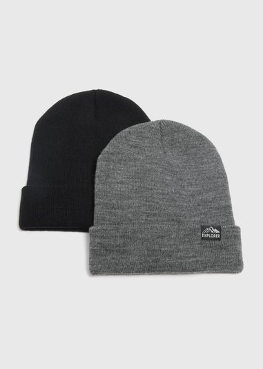 2 Pack Black & Grey Beanies (3-13yrs)