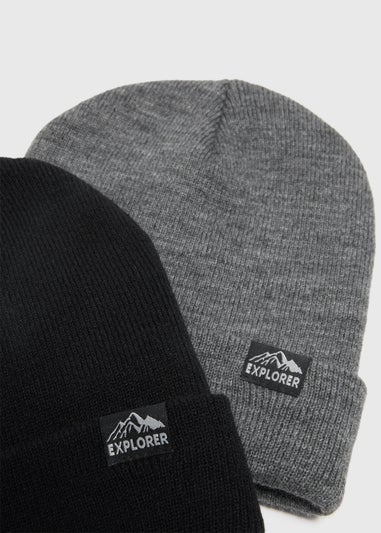 2 Pack Black & Grey Beanies (3-13yrs)