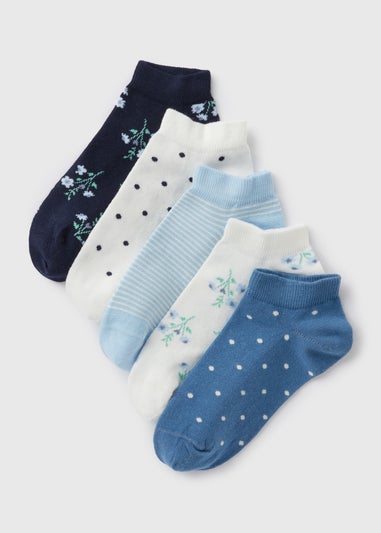 5 Pack Blue Floral Socks