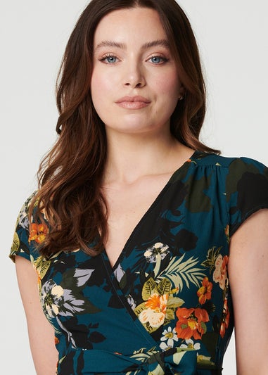Izabel London Teal Floral High Low Wrap Maxi Dress