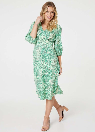 Izabel London Green Animal Print Slim Fit Midi Dress