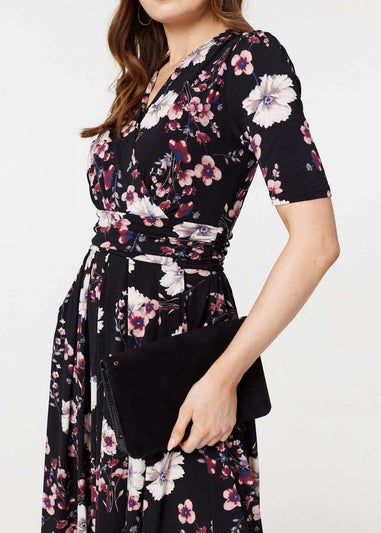 Izabel London Black Floral Midi Dress