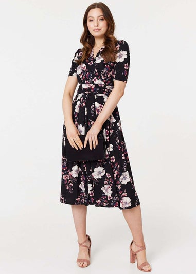 Izabel London Black Floral Midi Dress