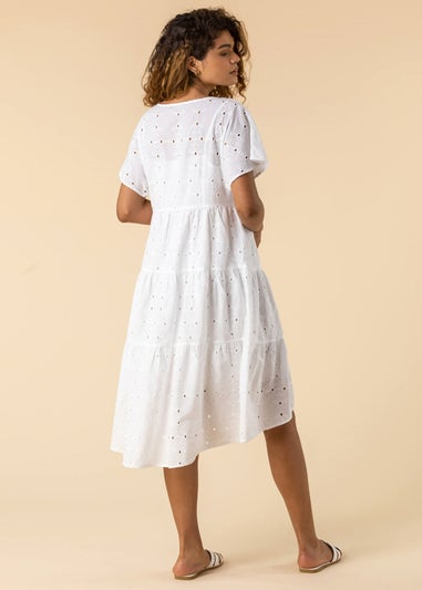 Roman Ivory Broderie Tiered Smock Dress