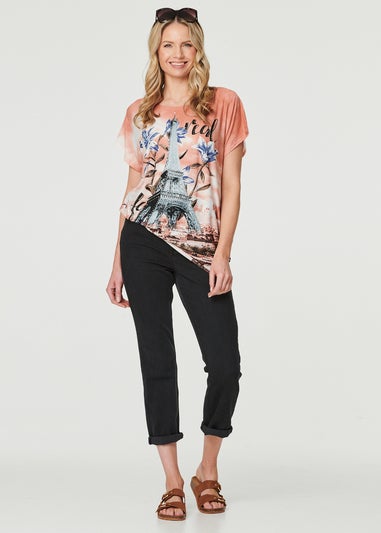 Izabel London Orange Eiffel Tower Graphic Relaxed Top
