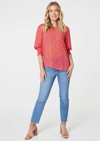 Izabel London Red Printed Puff Sleeve Blouse