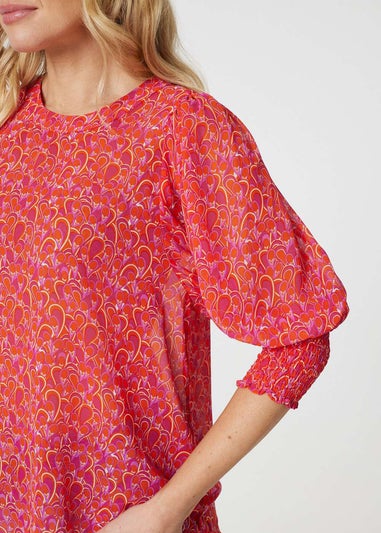 Izabel London Red Printed Puff Sleeve Blouse