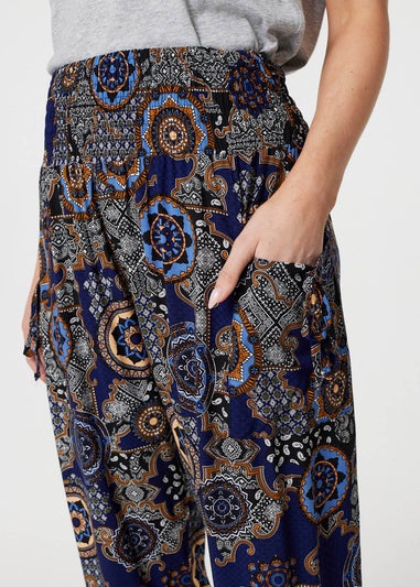 Izabel London Navy Mosaic Print Pocket Detail Pants