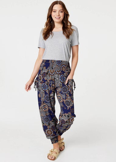 Izabel London Navy Mosaic Print Pocket Detail Pants