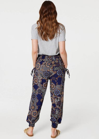 Izabel London Navy Mosaic Print Pocket Detail Pants