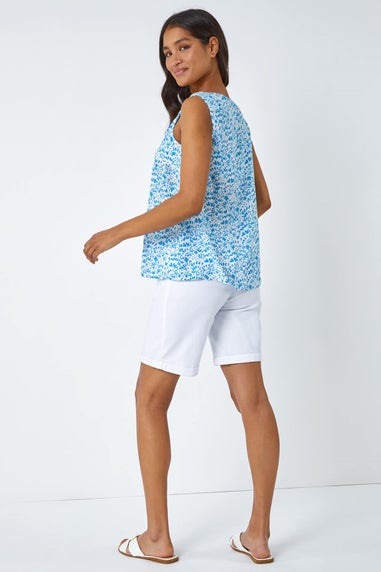 Roman Blue Ditsy Print Pleat Front Cami Top