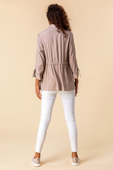 Roman Stone 3/4 Sleeve Tie Waist Longline Jacket