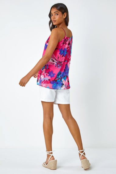 Roman Pink Floral Print Chiffon Cami Top