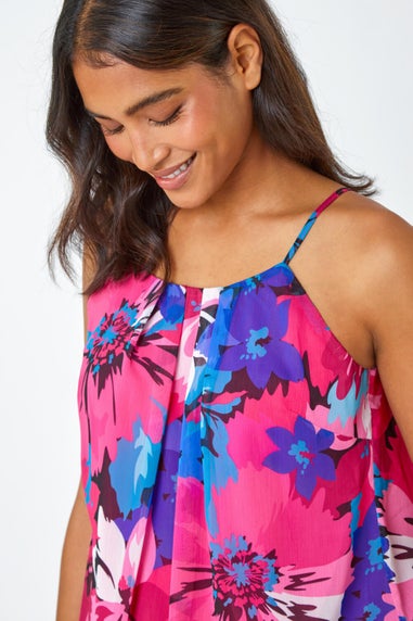 Roman Pink Floral Print Chiffon Cami Top