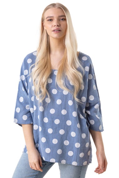 Roman Denim Spot Print Top