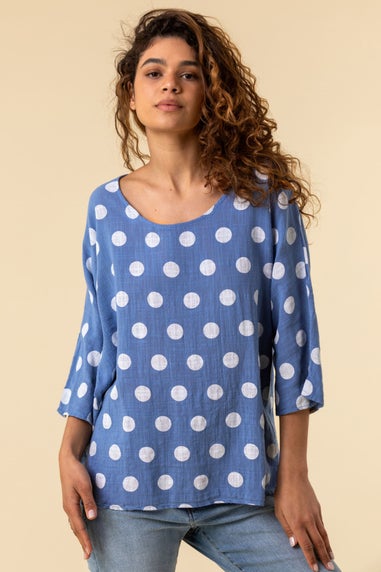 Roman Denim Spot Print Top