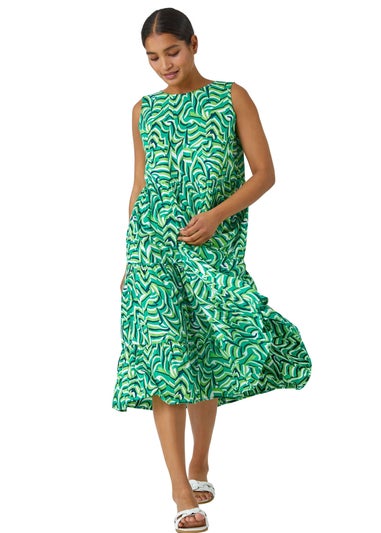 Roman Green Geometric Sleeveless Smock Dress