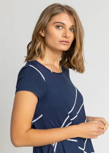 Roman Navy Linear Print Hanky Hem Top