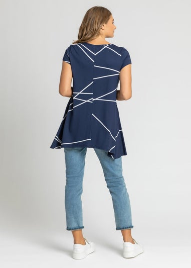 Roman Navy Linear Print Hanky Hem Top