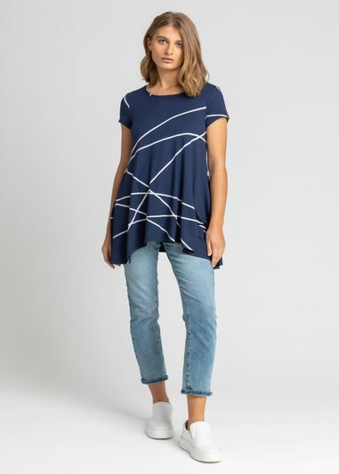 Roman Navy Linear Print Hanky Hem Top