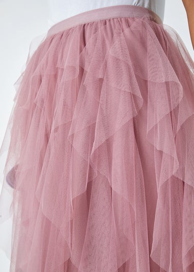 Roman Pink Elasticated Mesh Layered Skirt