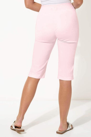 Roman Light-Pink Stretch Knee Length Elastic Waist  Shorts