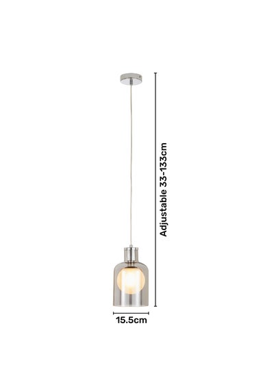 BHS Smoke Glass Single Pendant (Adjustable 33-133cm x 15.5cm)