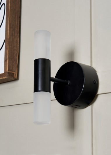 BHS Lois Twin Frosted Wall Light LED Black (20cm x 10cm)