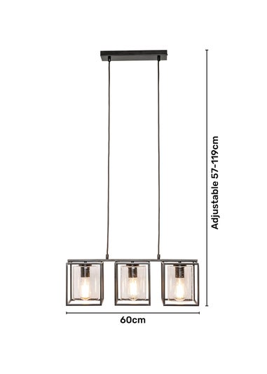BHS Hardy 3 Light Diner Bar Satin Nickel (Adjustable 57-119cm x 60cm)