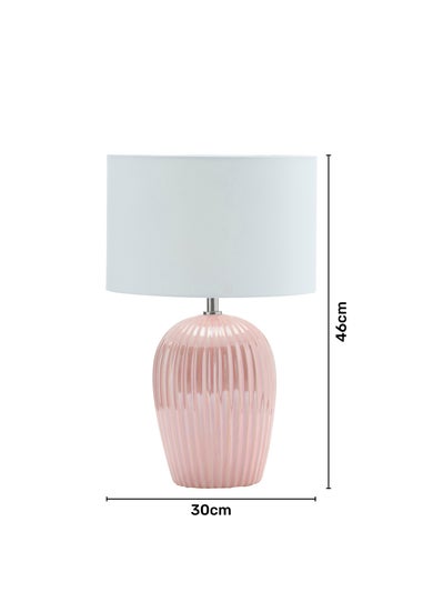 BHS Glossy Ribbed Table Lamp Pink (46cm x 30cm)