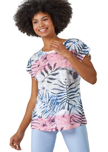 Roman Pink Palm Print Burnout T-Shirt