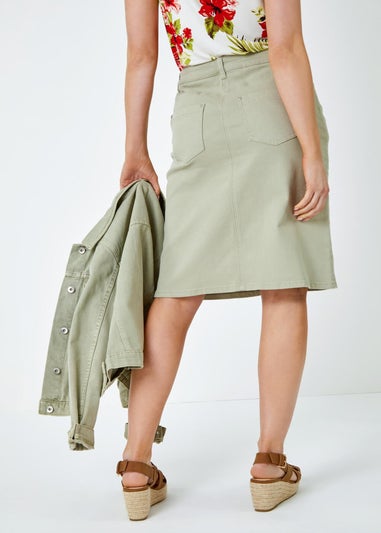 Roman Sage Cotton Denim Stretch Skirt