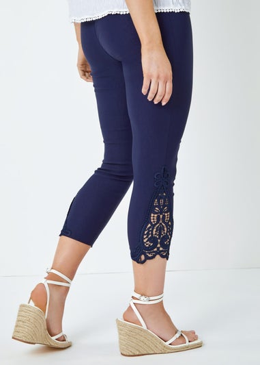 Roman Navy Lace Insert Crop Stretch Trousers