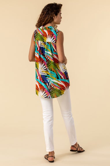 Roman Multi Palm Print Button Detail Tunic Top