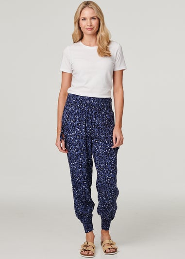 Izabel London Navy Animal Print Pocket Detail Pants