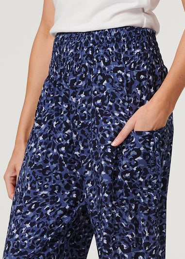 Izabel London Navy Animal Print Pocket Detail Pants