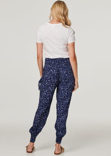 Izabel London Navy Animal Print Pocket Detail Pants