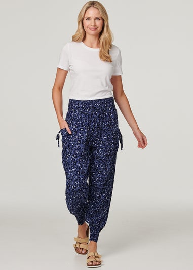 Izabel London Navy Animal Print Pocket Detail Pants