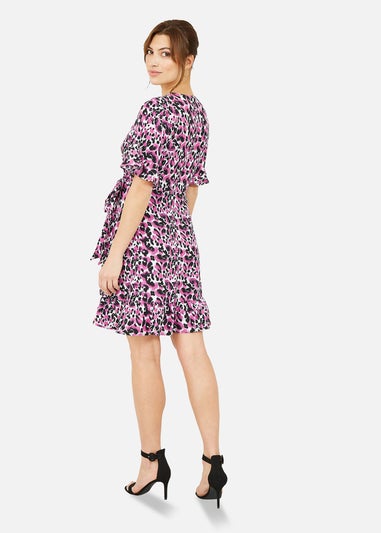 Mela Pink Leopard Print Wrap Skater Dress